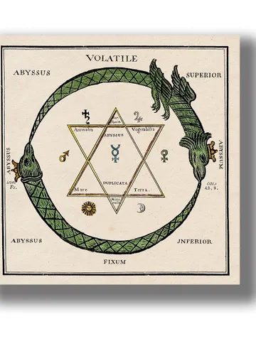 Hexagram of King Solomon and the Ouroboros serpent. $27.00