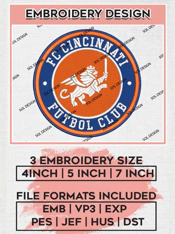 FC Cincinnati Football Club Team Logo Embroidery Design, MLS FC Cincinnati Logo Embroidery Files, Soccer Team Machine Embroidery, Machine Embroidery Design $6.99