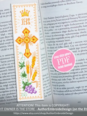 Bible bookmark cross stitch pattern PDF download Simple handmade bookmark digital PDF, Christian cross stitch chart, Bible accessories #B129 $4.40