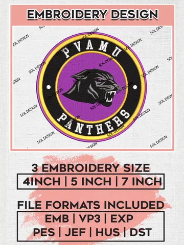 NCAA Prairie View AM Panthers Round Logo Embroidery, NCAA PVAMU Panthers Logo Embroidery files, NCAA Teams, Machine embroidery designs, Digital Download $6.99