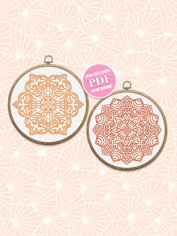 Mandala set cross stitch pattern download PDF, Monochrome mandala embroidery, Mandala digital PDF, Floral ornament cross stitch chart #S12 $7.70