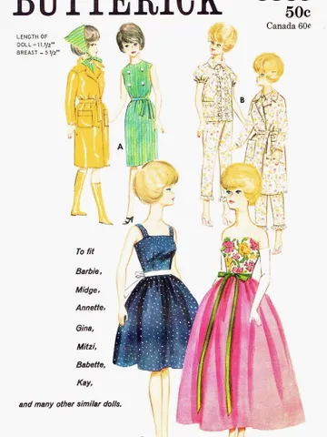 Barbie Vintage Sewing Pattern PDF Fashion Dolls size 11 1/2 inches Butterick 3385