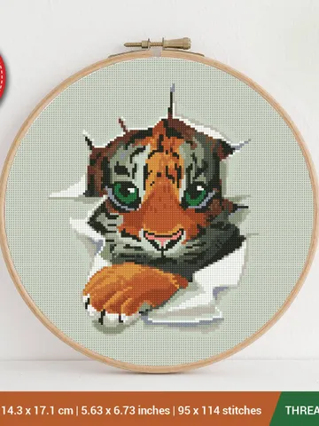 Tiger Cube Cross stitch pattern | Embroidery Pattern | Instant Download | Embroidery Designs $5.94