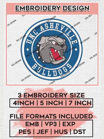 NCAA UNC Asheville Bulldogs Round Logo Embroidery, NCAA UNC Asheville Bulldogs Logo Embroidery files, NCAA Teams, Machine embroidery designs, Digital Download $6.99