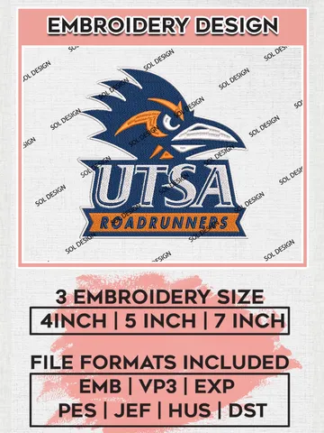 UTSA Roadrunners Team Head Mascot Logo Machine Embroidery Design, NCAA UTSA Roadrunners Team Design Design files, NCAA Team Embroidery Designs, NCAA Machine Embroidery Designs, Digital Download $6.99