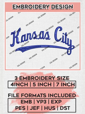 MLB Kansas City Team Wordmark Logo Embroidery Files, MLB Kansas City Royals Team Embroidery, MLB Teams, 3 sizes, MLB Machine embroidery designs, Digital Download $6.99