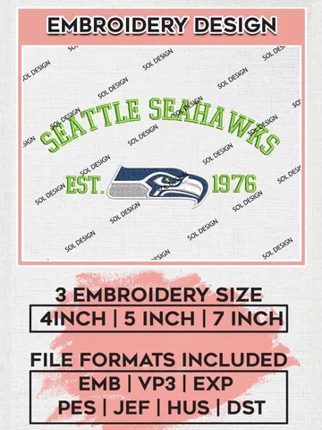 Seattle Seahawks Est 1976 Embroidery Designs, NFL Seahawks Embroidery Designs, NFL Embroidery Designs, NFL Seattle Seahawks Machine Embroidery Design, Digital Download $6.99