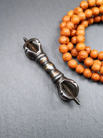 Gandhanra Vintage Five-pronged Vajra Dorje,Tibetan Buddhism (Vajrayana) Ritual Implement,Made of Cold Iron,Inlaid Copper Wire,30 Years Old $49.99