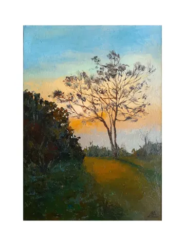 Tree painting 12x8,5” ORIGINAL ART Sunset Artwork Evening Landscape Impressionist hand painted by artist Marina Chuchko $195.00