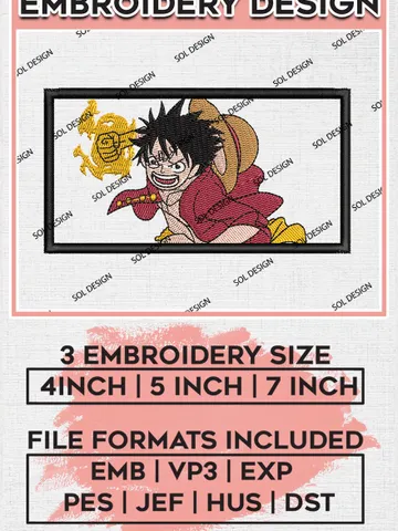 Luffy Rectangle Embroidery Designs, One Piece Anime Character Machine Embroidery Designs, Embroidery PES DST JEF Files Instant Download EMB_ANIME_107