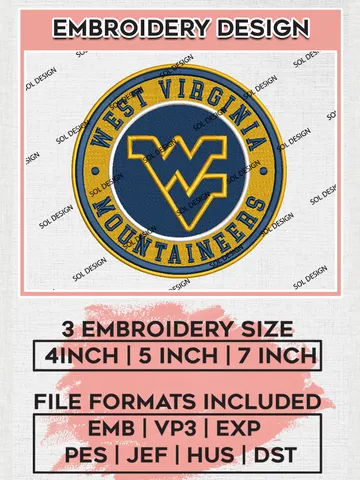 NCAA West Virginia Mountaineers Round Logo Embroidery, NCAA West Virginia Logo Embroidery files, NCAA Teams, Machine embroidery designs, Digital Download $6.99