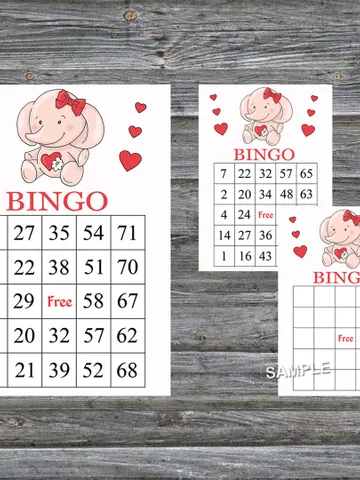 Rose elephant bingo cards,Elephant bingo game,Elephant printable bingo cards,60 Bingo Cards,INSTANT DOWNLOAD--283 $3.95