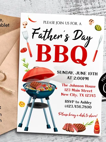 Father's Day BBQ Invitation, Father's Day Invitation, Barbeque Invitation, Editable Template Instant Download $7.00