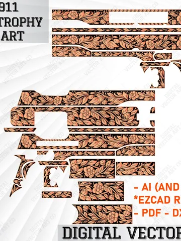 Colt 1911 Gold Cup Trophy Scroll Art | Scroll Gun Engraving | Gold Cup Trophy ScrollWork | Svg Gold Cup $80.00