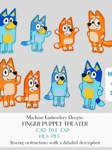 ITH Blue Heeler Dog Family Finger Puppet Embroidery Design Set, Aussie Cartoon Toy Pattern, 4x4 5x7 Hoop File $15.00