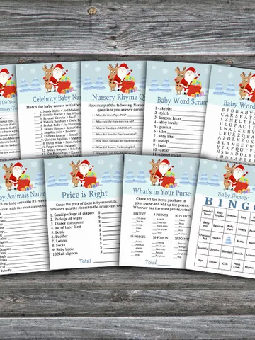 Santa Rudolf baby shower games bundle,Christmas Baby Shower games package,Fun Baby Shower Games,9 Printable Games-235 $5.95