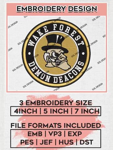 NCAA Wake Forest Demon Deacons Round Logo Embroidery, NCAA Wake Forest Demon Deacons Embroidery Design files, NCAA Teams, NCAA Machine embroidery designs, Digital Download