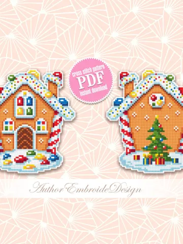 Christmas gingerbread house cross stitch pattern PDF download Double-sided Christmas tree decor for plastic canvas, Christmas ornament #N122 $3.60