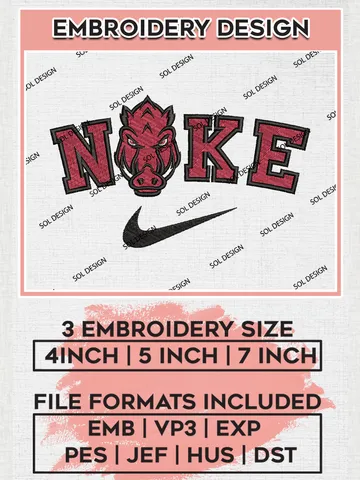 Nike Arkansas Razorbacks Machine Embroidery Design, NCAA Arkansas Razorbacks Embroidery Design Design files, NCAA Embroidery Designs, NCAA Machine Embroidery Designs, Digital Download