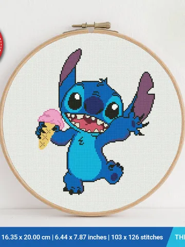 Lilo and Stitch Ice Cream cross stitch pattern, baby, Love Hawaii, Pink, nursery decor, counted, chart, gift DIY, embroidery, instant PDF $4.60