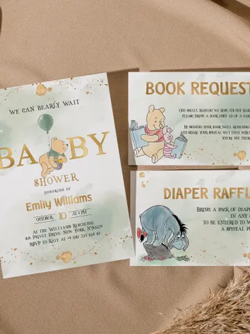 Classic Winnie Pooh Baby Shower Invitation Set; Neutral Baby Shower Template; Wizard Baby Shower Invite; Honey Bear Invite; Winnie Pooh wp9 $22.95