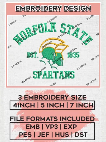 Norfolk State Spartans Est 1835 Logo Embroidery Designs, NCAA Norfolk State Spartans Team Embroidery, NCAA Team Logo, 3 sizes, Machine embroidery Files, Digital Download $6.99