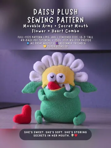PDF Plush Toy Pattern – Fleece Flower Softie “Daisy” $11.00