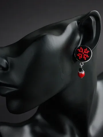 Traditional Ukrainian alatyr red coral earrings for vyshyvanka Slavic black red stud earrings with dangle Ukraine folk jewelry gift souvenir $29.00