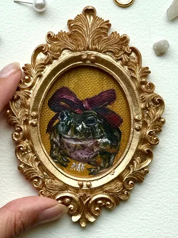 Framed Toad Painting Original Cute Frog Gift Artwork Amphibians Art Oil Painting $78.00