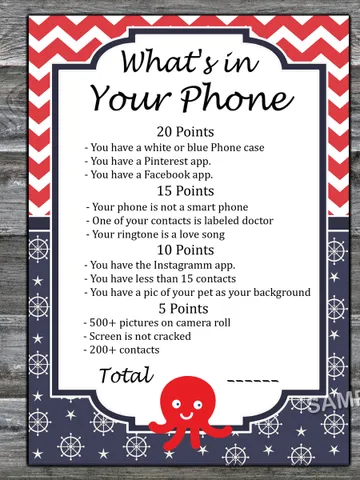 Octopus What's in Your Phone Birthday Party Game,Adult Birthday party game-fun games for her-Instant download $1.75