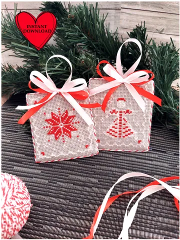 Set of 2 Lace Christmas ornament snowflake angel cross stitch pattern pdf $4.93