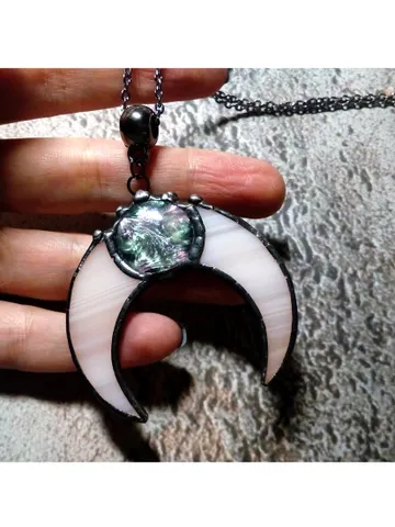 Stained glass moon, Moon crescent, witchy aesthetic, Moon phase necklace, Stainglass crescent $29.00
