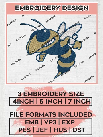 Georgia Tech Yellow Jackets Mascot Embroidery Designs, NCAA Logo Embroidery Files, NCAA Georgia Tech Yellow Jackets Logo, NCAA Embroidery Designs, Machine Embroidery Designs, Digital Download $6.99