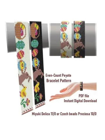 Flat Even Count Peyote Stitch Beading Patterns Easter Bracelets, Miyuki Delica or Czech beads Preciosa, Instant Download $5.00