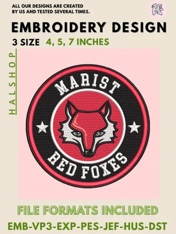 Marist Red Foxes NCAA Team Logo Embroidery Design Files – College Sports Mascot Pattern, 3 Sizes Machine Embroidery, Instant Digital Download $6.99