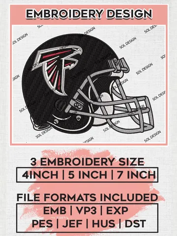 Atlanta Falcons Helmet Embroidery Design Files, NFL Falcons, NFL Embroidery Designs, NFL Atlanta Falcons Machine Embroidery Design, Digital Download $6.99