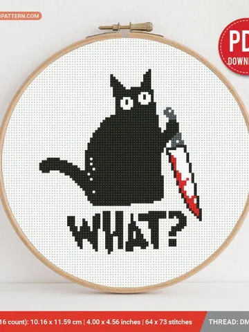 Black Cat Knife meme Cross stitch pattern, What meme, Funny, animals, beginner counted, modern chart, gift DIY, embroidery, instant PDF $4.29