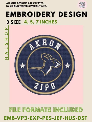 NCAA Akron Zips Logo Embroidery Design Files, College Team Machine Embroidery, 3 Sizes, Digital Download $6.99