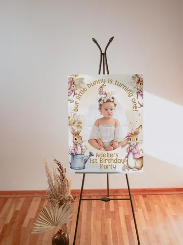 Editable Photoframe Photoprop Board template for 1st Baby Birthday party in Peter Rabbit style instant download and unlimited access pr777 $11.62