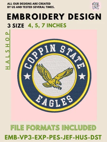 NCAA Coppin State Eagles Logo Embroidery Design Files, College Team Machine Embroidery, 3 Sizes, Digital Download $6.99