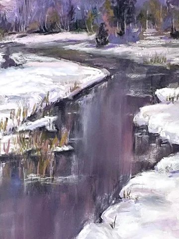 Original Winter River Landscape – 12x16 Pastel Artwork on Pastelmat by IrenFfantasyArt $40.00