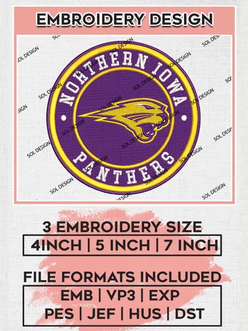 NCAA Northern Iowa Panthers Round Logo Embroidery, NCAA Northern Iowa Panthers Logo Embroidery files, NCAA Teams, Machine embroidery designs, Digital Download $6.99