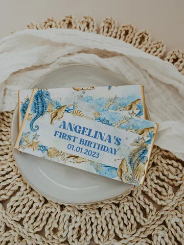 Editable Chocolate Wrapp ONEder the Sea First Birthday Label; Under the Sea Party; Ocean Party Birthday Template Instant Download; SE1 $10.45