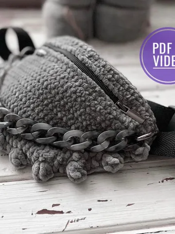 Crochet fanny pack with plush pattern PDF, belt bag, waist bag digital instant download, straw belt pouch, bum bag $4.50