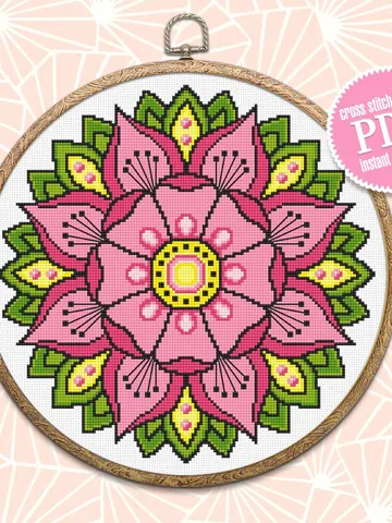 Flower mandala cross stitch pattern download PDF Floral mandala digital Flower xstitch chart Modern cross stitch Beginner stitch #M134 $4.50