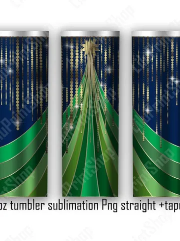 Christmas tumbler wrap Feer tree & garland tumbler sublimation design 30oz skinny tumbler png Straight, tapered tumbler Gold garland wrap $2.98