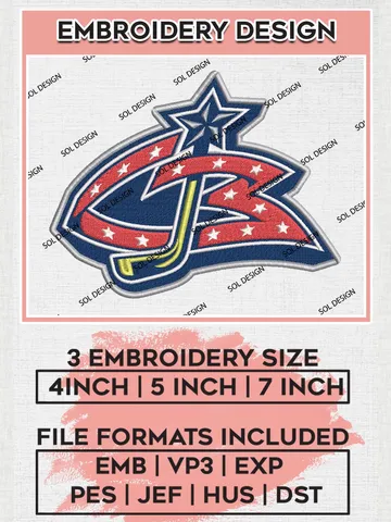 NHL Columbus Blue Jackets Machine Embroidery Files, NHL Columbus Blue Jackets Embroidery Designs, NHL Embroidery Designs, NHL Machine Embroidery Designs, Digital Download $6.99