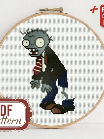 Cross stitch pattern Basic Zombie Cross stitch pattern Plants vs Zombies PDF Format Instant Download Home decor Modern Game $6.80