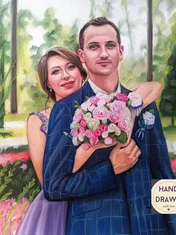 Custom Wedding Portrait from photo Hand Painted | Pastel couple portrait to order | Wedding portrait on paper  Personalized Wedding Portrait $75.00