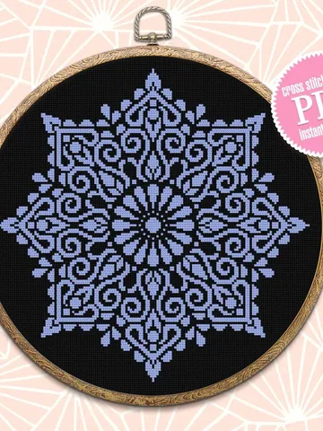 Mandala cross stitch pattern download PDF, Flower mandala pattern digital PDF, Monochrome cross stitch chart Modern beginner stitch #M106 $4.60